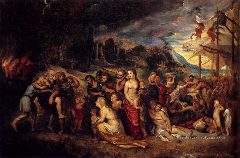 Énée et sa famille au départ de Troy Baroque Peter Paul Rubens Peintures à l'huile